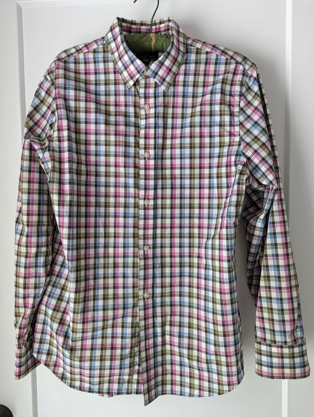 Banana Republic Men's Button Down Shirt Large Slim Fit Plaid 16-16 1/2 Pastel